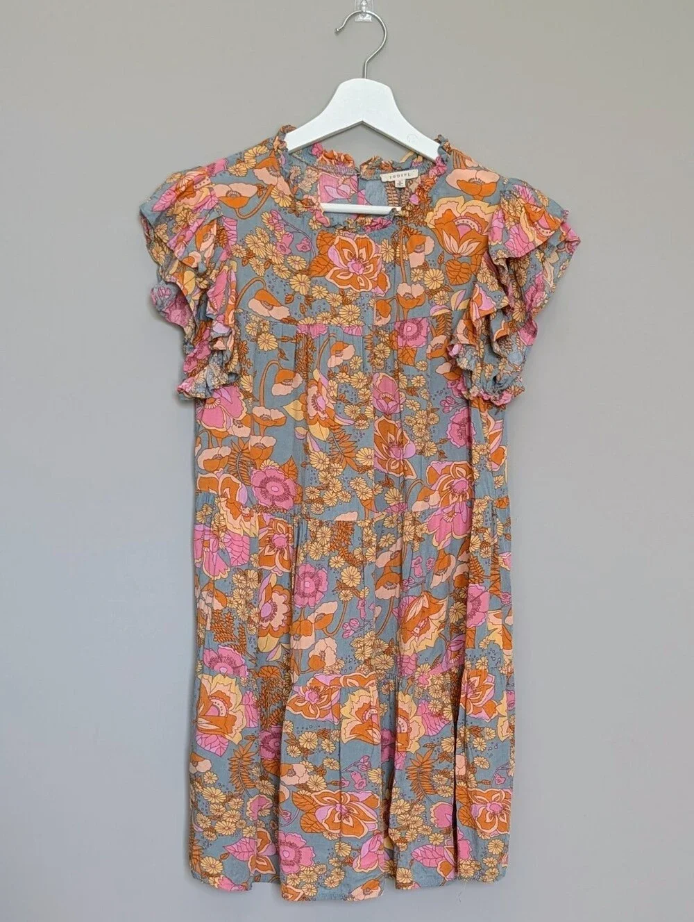 Jodifl Floral Ruffle Sleeve Tiered Mini Dress Size Small